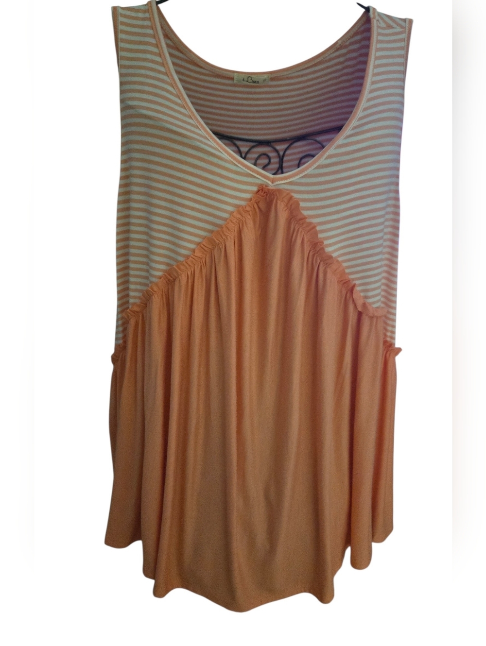 Peach Over Sized Striped Babydoll Tank Top - E. Luna